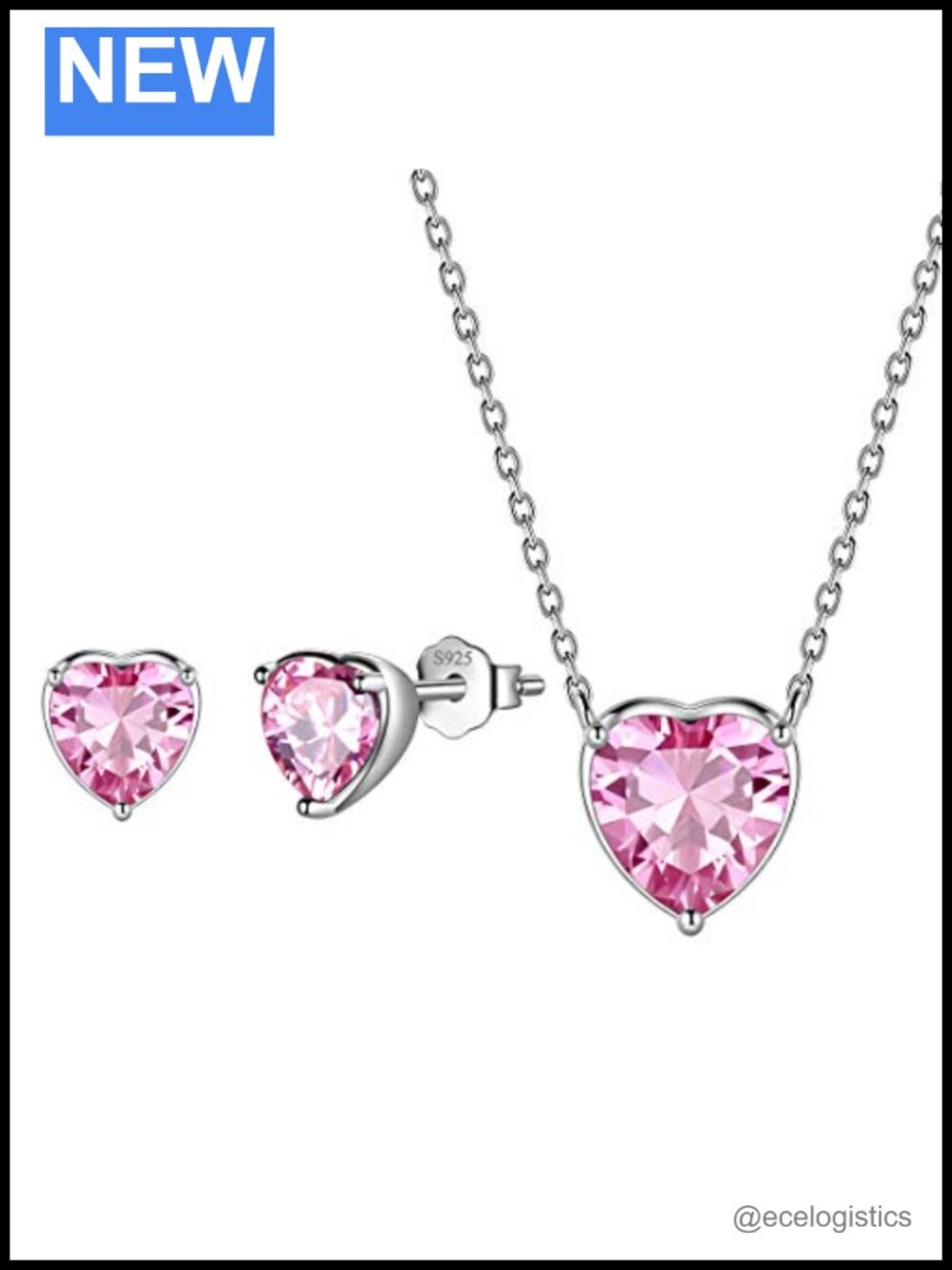 925 Sterling Silver Birthstone Necklace Earrings Set Heart Crystal Wedding
